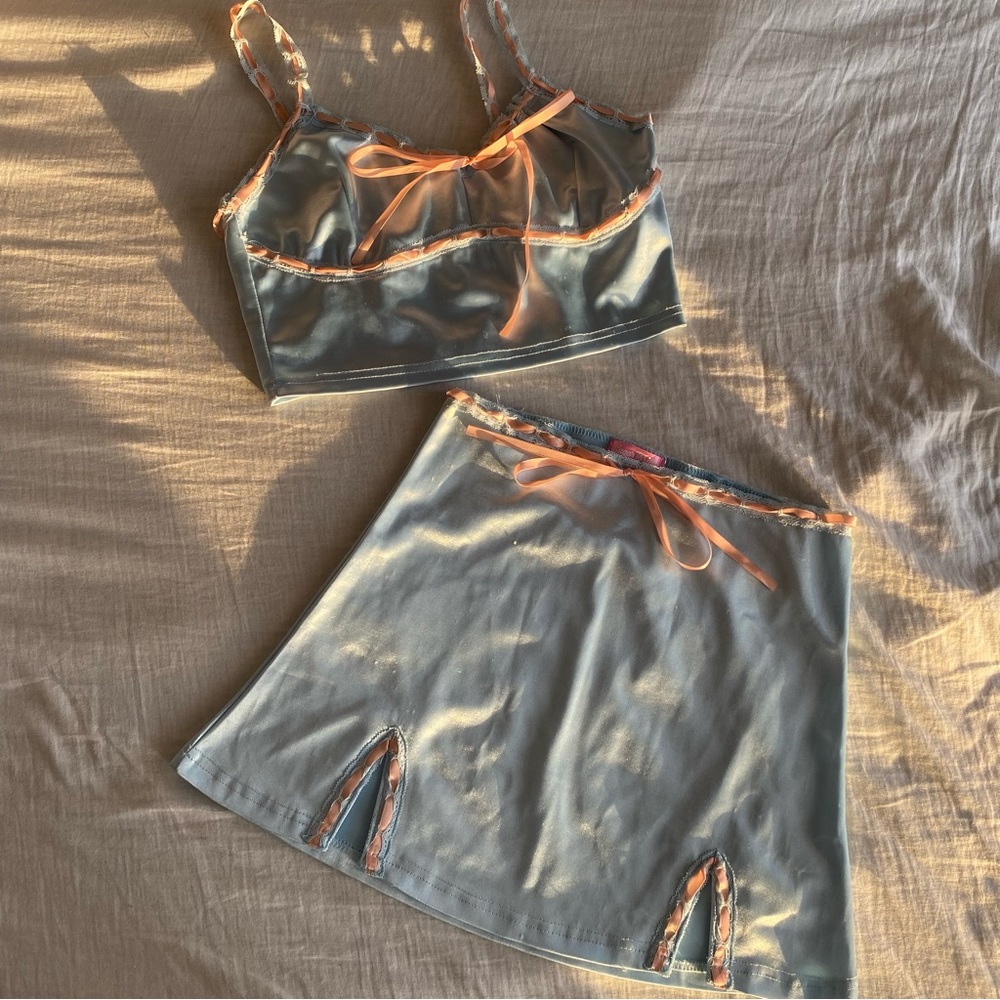 Sugar Thrillz matching skirt and top in light blue size XS